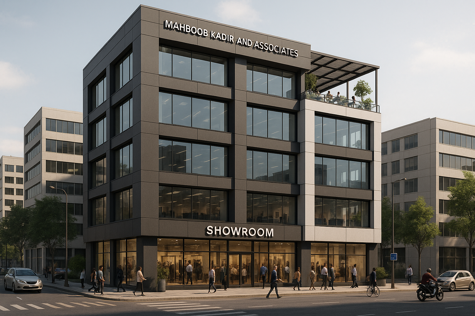 20250425_1929_Modern Urban High-rise_simple_compose_01jspnjnfeejpv0d251a70hg6t Discover modern commercial building elevations with glass façade designs for corporate offices, luxury showrooms & flagship retail projects.
