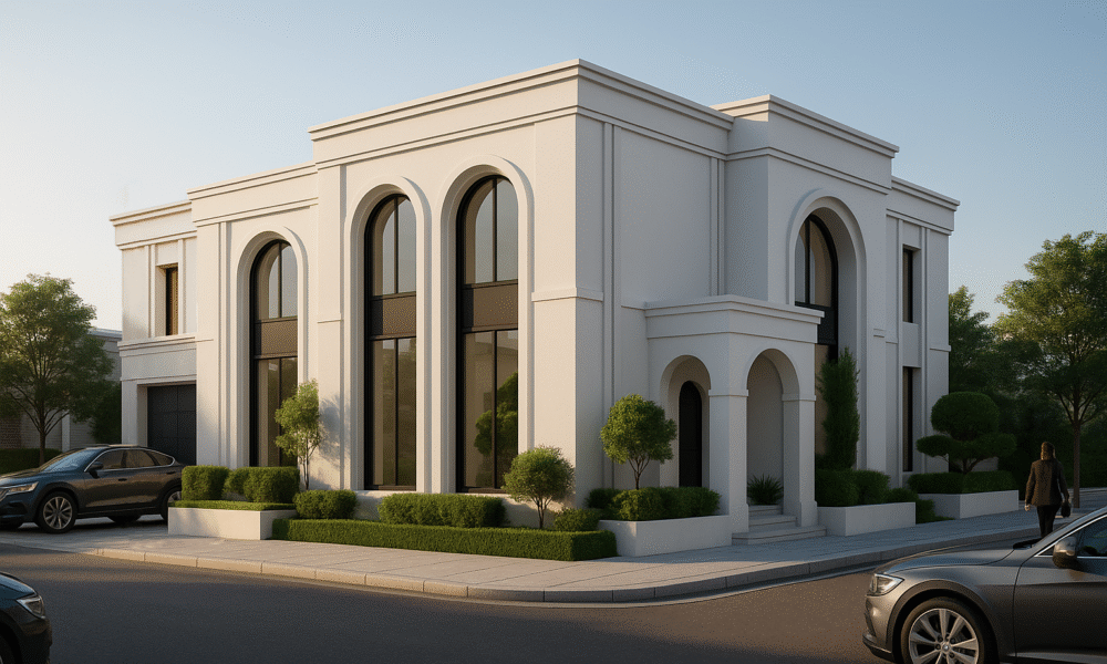 This exclusive two-side corner plot bungalow (60x90 size) redefines modern luxury home design in Pakistan by blending minimalist architecture with the timeless elegance of Chinioti (Chanoti) regional art. The result is a culturally rich, ultra-modern house design that celebrates tradition while embracing contemporary living.
