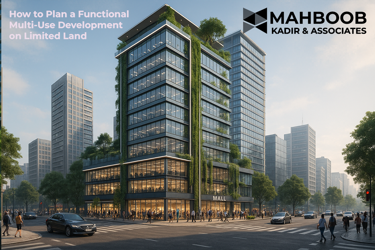 “Urban mixed-use development design with efficient land utilization and sustainable planning” “High-rise multi-purpose building with residential, commercial, and recreational zones” “Functional architecture design for multi-use projects on compact land plots” “Modern architectural masterplan showcasing smart land use in mixed-use development” “Efficient city planning concept for limited land multi-use construction project” “Mixed-use development design with shopping mall, offices, and landscaped areas” “Compact urban development with innovative architecture and sustainable design”